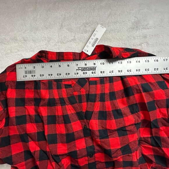 J.Crew Womens Buffalo Check Flannel Open V-Neck Shirt Small Red Black AF111 New - Picture 5 of 7